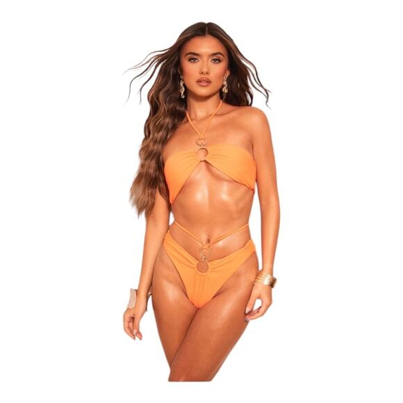 Pretty Little Thing NWT Orange O Ring Waist Strap Brazilian Bikini Bottom Size 6 - Picture 15 of 16